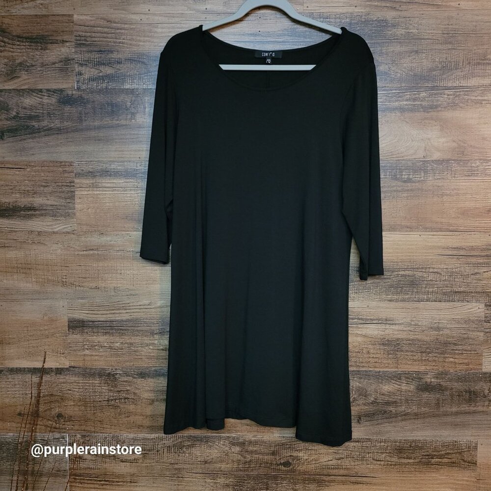 Comfy USA A Line Tunic Top Size M Soft Comfort Stretch Black Lagenlook